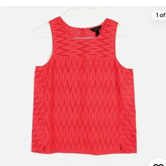 J Crew Zig Zag Eyelet Cotton Tank Top Size 00 - Picture 6 of 7